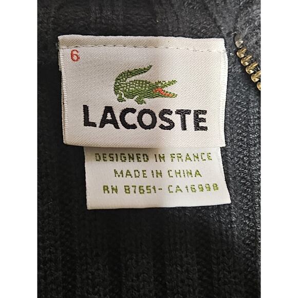 VTG Lacoste Ribbed Full Zip Up Cardigan Sweater Black Size 6 - Picture 4 of 8